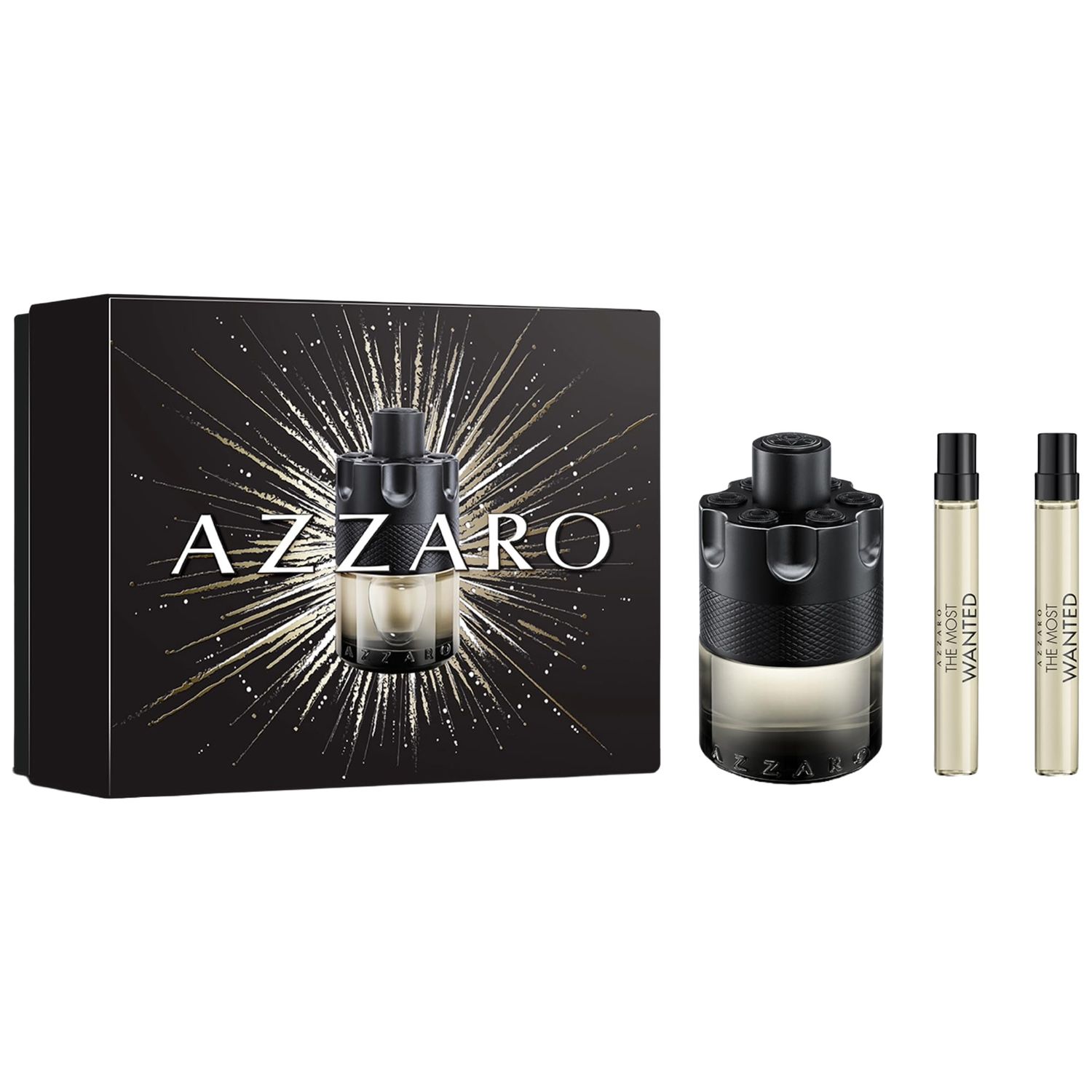 Azzaro The Most Wanted Eau de Toilette Intense - Aromatic Woody Mens Cologne Gift Set - 3-Piece Set Includes Full Size Fragrance (100ml) Two Travel Size Sprays (10ml) - Gifts for Men