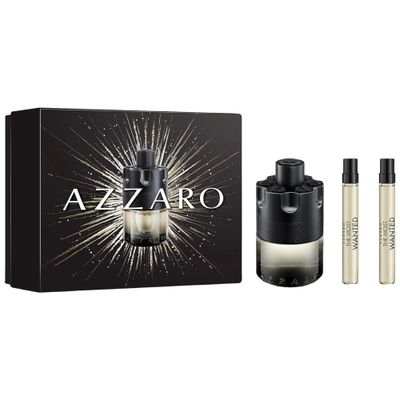 Azzaro The Most Wanted Eau de Toilette Intense - Aromatic Woody Mens Cologne Gift Set - 3-Piece Set Includes Full Size Fragrance (100ml) Two Travel Size Sprays (10ml) - Gifts for Men