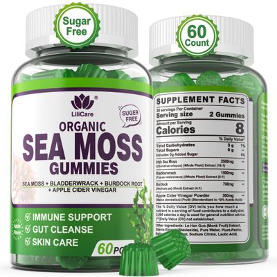 EnvyDeal Sea Moss Gummies- Immune Thyr0id Support, Organic Irish Sea Moss Supplement for Adults Kids wBurdock Root, Bladderwrack, Apple Cider Vinegar - Gut, Skin Health, Sugar Free, Vegan, 60Cts