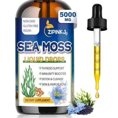 ZIPINKJ Sea Moss Liquid Drops - 11 in 1 Black Seed Oil Irish Sea Moss Gel Including Burdock Root, Spirulina, Bladderwrack, Elderberry for Joint Thyroid, Digestion, Immunity Support - 2 Fl Oz