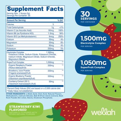 Wellah Splish Splash Hydration Electrolyte Drink Mix (Strawberry Kiwi Flavored, 30 Servings)