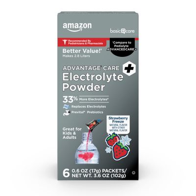 Amazon Basic Care Advantage Care Electrolyte Powder Packets for Rehydration, Strawberry Freeze, 3.60 Ounce (Pack of 1)