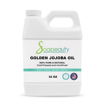 Soapeauty Golden Jojoba Oil 100 Pure Natural Unrefined, Cold Pressed, Hexane Free Moisturizing Oil for Skin, Face, Hair Nails 32 Fl Oz