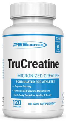 PEScience TruCreatine Capsules - Creapure Micronized Creatine Monohydrate, 3g Per Serving, Easy-to-Take Creatine Pills for Men Women, Supports Strength, Muscle Growth Recovery, 120 Capsules