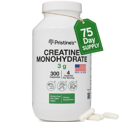 PRISTINE&#39;S Creatine Monohydrate Capsules for Women Men - No Bloat 75 Day Supply 3G Muscle Growth Support Supplement - Cognitive Athletic Performance Support - Enhanced Recovery