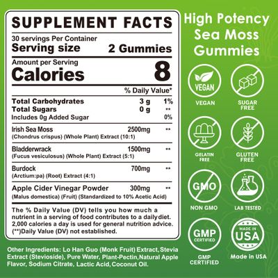 EnvyDeal Sea Moss Gummies- Immune Thyr0id Support, Organic Irish Sea Moss Supplement for Adults Kids wBurdock Root, Bladderwrack, Apple Cider Vinegar - Gut, Skin Health, Sugar Free, Vegan, 60Cts