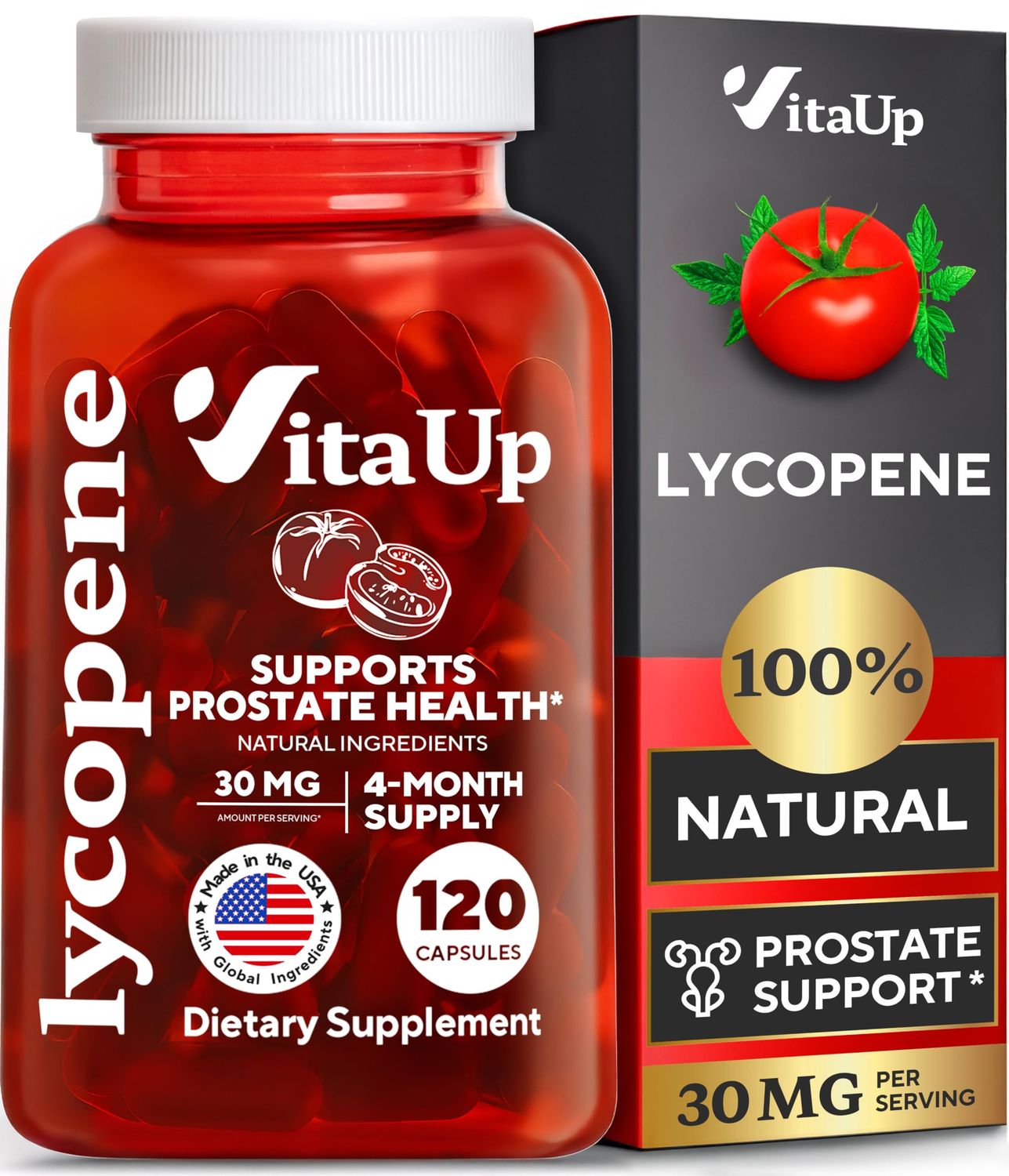 VitaUp Lycopene Supplements for Men 30 mg - USA Made - Prostate Supplements for Men - Lycopene Supplement for Prostate, Heart Immune Support - 120 Count