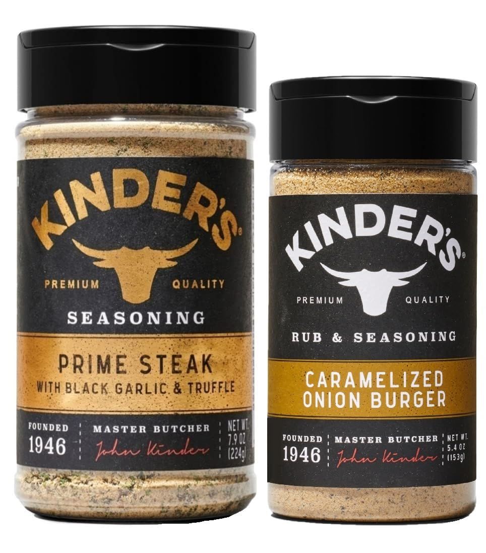 Kinder&#39;s Prime Steak with Black Garlic and Truffle Rub (7.9oz) and Caramelized Onion Burger Rub (5.4oz) - BundleKit