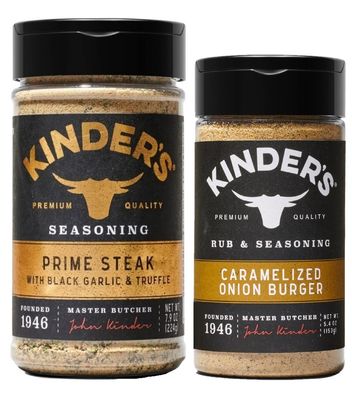 Kinder&#39;s Prime Steak with Black Garlic and Truffle Rub (7.9oz) and Caramelized Onion Burger Rub (5.4oz) - BundleKit