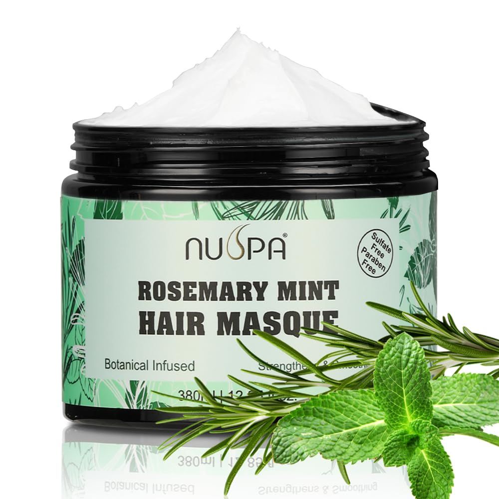 Rosemary Mint Strengthening Anti Hair Loss Hair Mask ,Deep Conditioning Soothing Hair Masque Infused Natural Sulfate Free Smoother Fluffier Hair Regrowth Treatment for Frizzy Dry ,No Fragrance