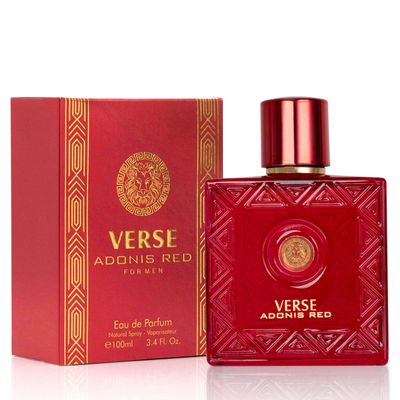 Verse Adonis Red for Men - 100ml Eau De Parfum Spray - Fruity Warm Floral Fragrance Smell Fresh All Day Long Lasting Includes NovoGlow Carrying Pouch Gift for All Occasions