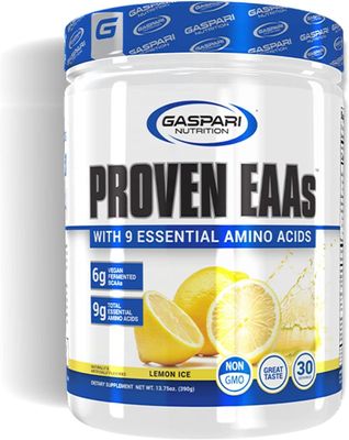 Gaspari Nutrition Proven EAAs, Vegan Fermented EAAs, Enhances Recovery Replenishes Electrolytes, Non GMO (30 Servings, Lemon Ice)