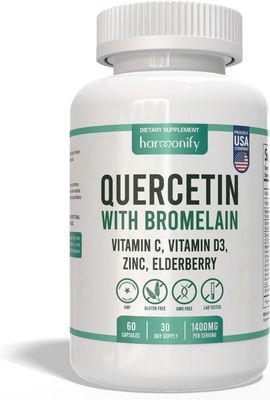 HARMONIFY Quercetin with Bromelain, Immune Blend Supplements with Zinc Elderberry Vitamin C D 5000 IU, Artemisinin, Irish Sea Moss, Echinacea, Garlic, Turmeric, Reishi and Ginger Powder, 1400 mg