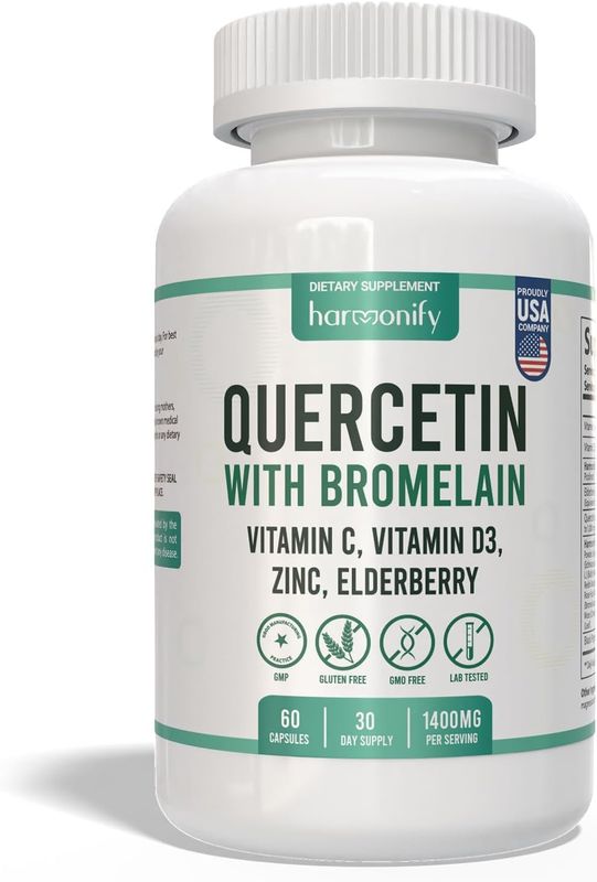 HARMONIFY Quercetin with Bromelain, Immune Blend Supplements with Zinc Elderberry Vitamin C D 5000 IU, Artemisinin, Irish Sea Moss, Echinacea, Garlic, Turmeric, Reishi and Ginger Powder, 1400 mg