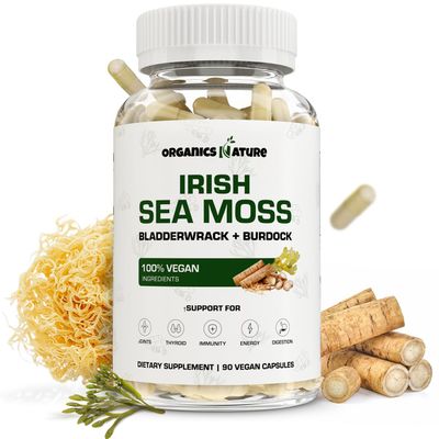 ORGANICS NATURE Irish Sea Moss Capsules 45 Servings High Potency Sea Mos Pills Immunity Sea Moss Supplement for Lung Detox, Energy, Bone Joint Support 90 Vegan Capsules