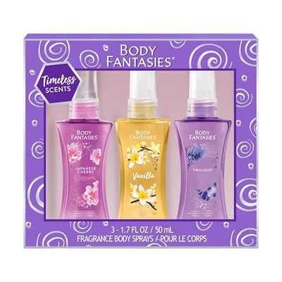 Body Fantasies Body Spray Holiday Gift Set for Her - 3 Piece Timeless Scents Sampler, Perfect for Stocking Stuffers