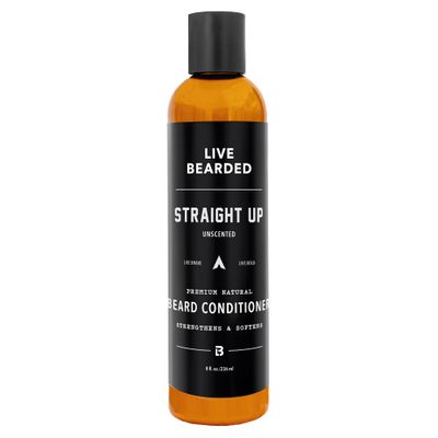 Live Bearded Beard Conditioner, 8 fl oz - Strengthens and Softens Facial Hair - Made in the USA - All-Natural Ingredients with Biotin, Caffeine Straight Up Unscented - Fragrance-Free