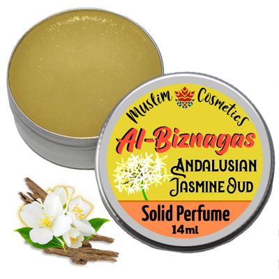 Jasmine SOLID perfume Andalusian Oud Agarwood oil Halal Vegan Made in Canada - Muslim Cosmetics - Al-Biznagas 0.5oz 14ml