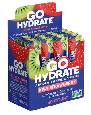 GoHydrate Instant Hydration Powder Packets - Low Sodium Electrolytes Drink Mix - Natural Hydration Support, Sugar Free Electrolyte Flavored Powder Drink with Vitamin D, 30 Packs, Kiwi Strawberry