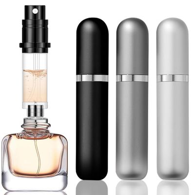 DIOHIO Travel Perfume Atomizer Refillable,Mini Cologne Dispenser, Bottom-Filling Fragrances Perfumes Bottle,Portable Sprayer Pocket Size for Women Men Cruise Car Trip Gift 3pcs (Black-Grey-Sliver)5ml