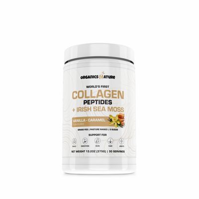 ORGANICS NATURE Collagen Peptides Powder with Irish Sea Moss Vanilla Caramel Flavored Naturally Sourced Hydrolyzed Collagen wBiotin for Hair, Skin, Nail, and Joint Support 30 Servings 380 gr