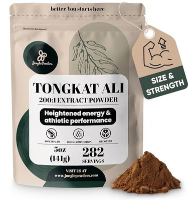 Jungle Powders Tongkat Ali for Men Powder 2001 Extract 282 Servings 5 Ounce Bag Eurycoma Longifolia Powder Supplement Tonkat-Ali Pure Longjack Root Traditional Mens Health Support for Drive Passion