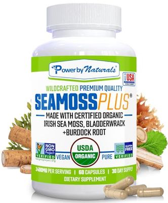 Power By Naturals Sea Moss Plus - USDA Organic Irish Sea Moss Capsules wWild Harvested Irish Seamoss, Bladderwrack Burdock Root Immunity Supplement Sea Moss Pills for Adult 60Ct - 1 Pack