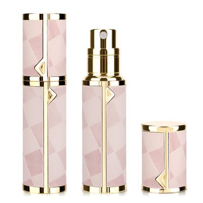 LUEXBOX 5ml Refillable Perfume Bottle, Faux Leather Atomizer Perfume Spray Pump, Portable Fragrance Mist Dispenser for Travel, Scent Mini Bottle with Pocket Size (Peach)