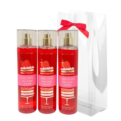 Bath Body Works STRAWBERRY POUND CAKE Fine Fragrance Mist with a Red Bow for Holidays Gifts 8 fl oz - 3 Pack