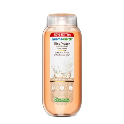 MAMAEARTH Rice Water Moisturizing Body Wash Deeply Cleanses Enhances Skin Tone Hydrates Adds Glow Long Lasting Fragrance of Hydrating Lily 9.30 Fl Oz275 ml