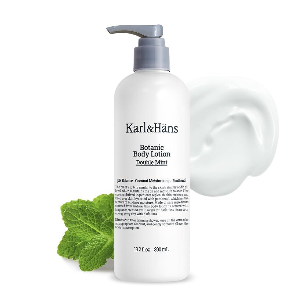 KarlHans Botanic Body Lotion Double Mint, Fresh Mint Revitalizing Body Lotion - Invigorating Eucalyptus and Mint Fragrance - Non-Greasy Formula, 13.2 fl oz