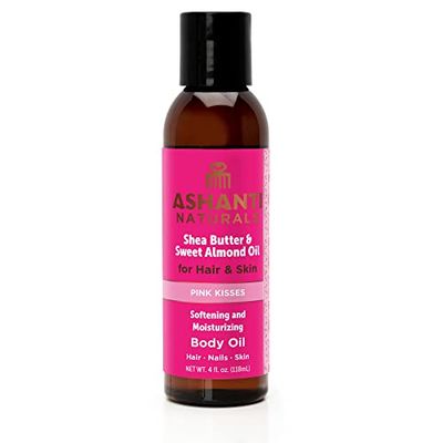 Ashanti Naturals Pure Shea and Sweet Almond Oil for Hair and Skin Moisturizing Body Oil for Dry Skin, Scalp and Hair Fragrance Pink Kisses, 4 oz