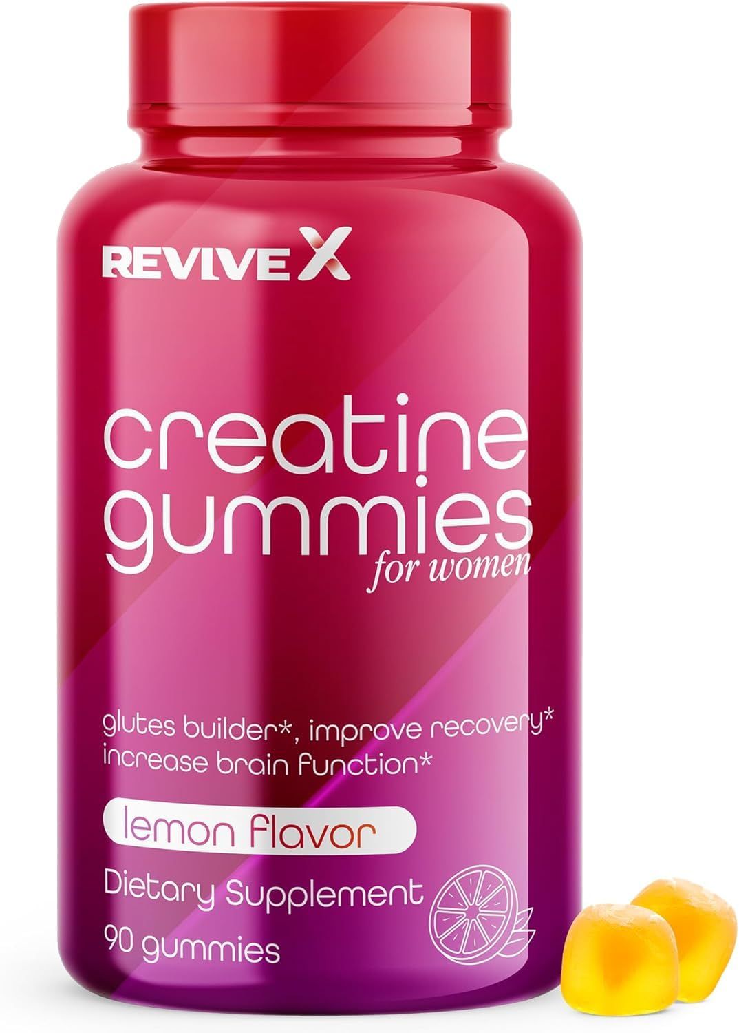 Revive X Glute Gummies, Creatine Gummies 3G, Lemon Drop, 30 Servings, 90 Count, Monohydrate, Muscle Builder, Creatine for Women, Creatine, Glutes Gummies, (Award Winning)