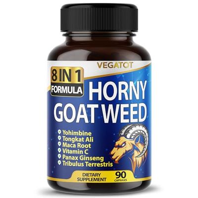 VEGATOT 8 in 1 High Strength Horny Goat Weed Concentrated with Yohimbine Tongkat Ali Maca Root Fenugreek Boost Energy Stamina 3-Month Supply (90 Count (Pack of 1))