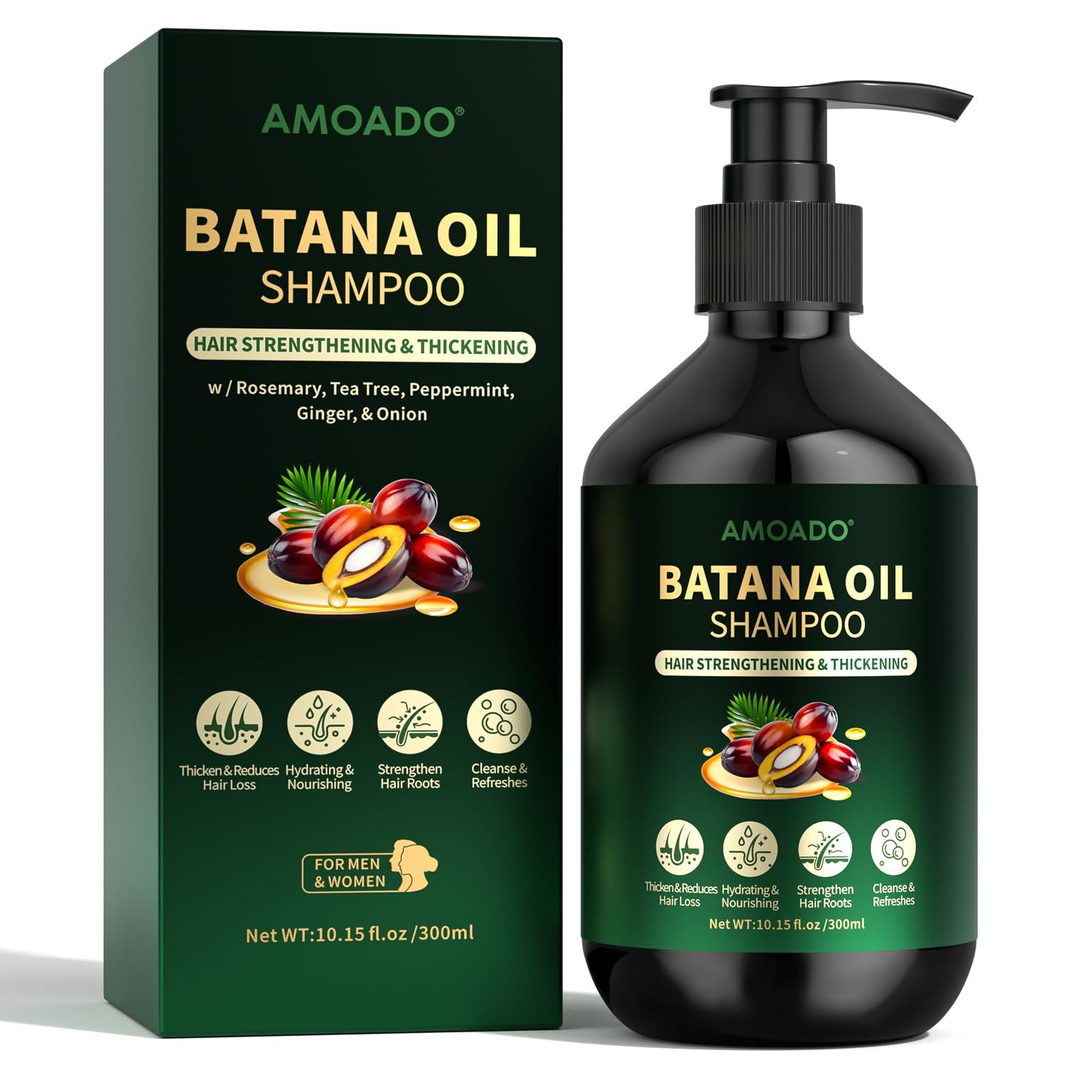 Batana Oil Shampoo for Hair Growth, Strengthening, Thickening, Sulfate Free Hair Shampoo for Women Men with Thinning Hair Hair Loss, Infused Rosemary, Tea Tree Oil Mint, 10.15 fl.oz