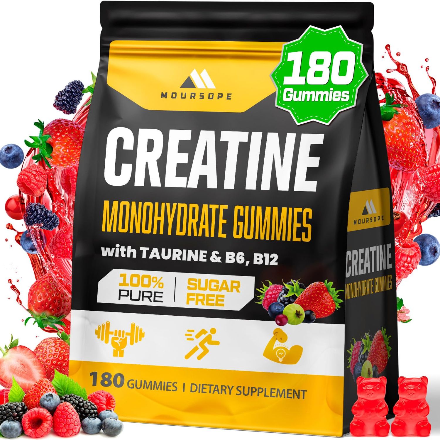 (180 Count) Creatine Monohydrate Gummies for Men Women - Sugar Free, Creatine Pre Workout Gummies for Muscle Builder, Muscle Strength, Recovery, Endurance, Energy, Creatine for Women Men, Vegan