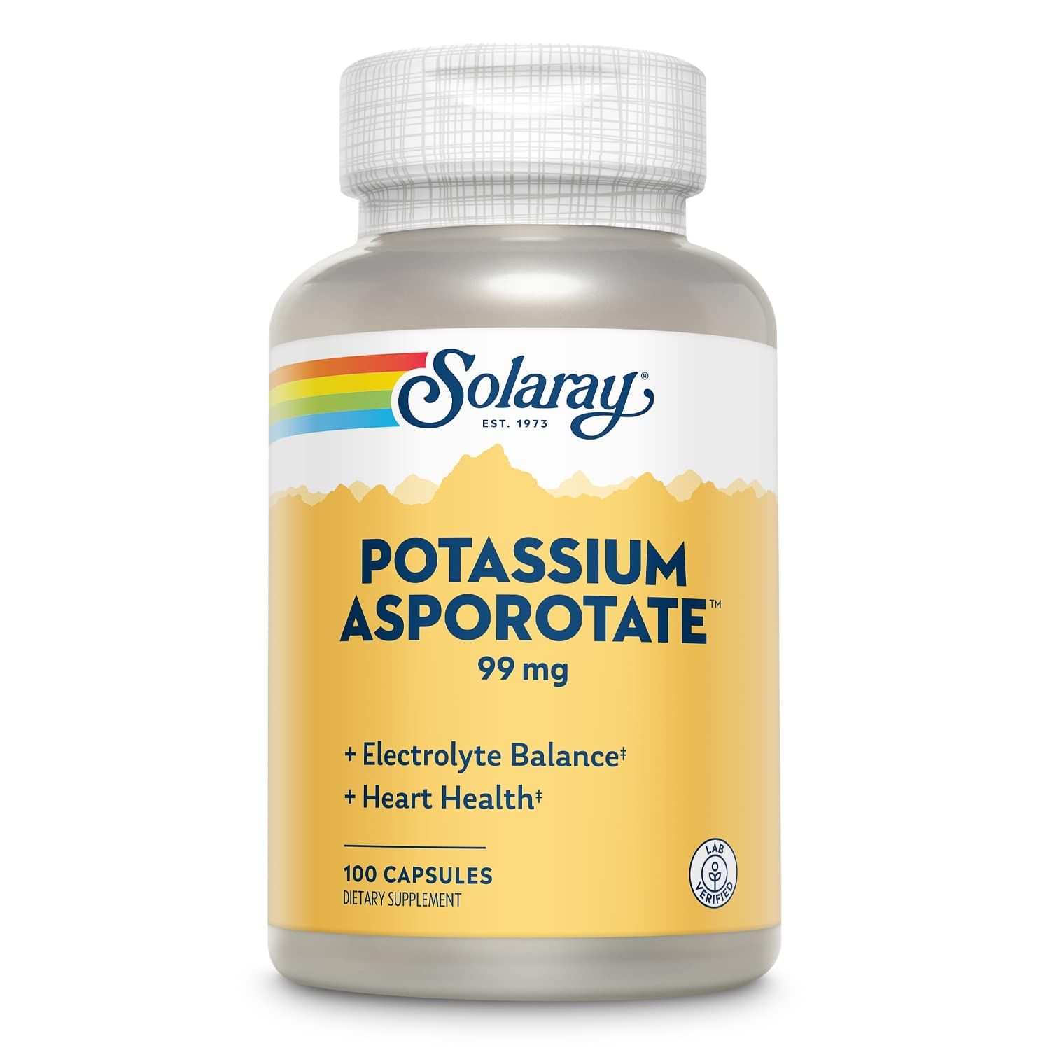 Solaray Potassium Asporotate Chelated Supplement, Electrolyte Balance Heart Health Support, 100 Servings, 100 Capsules