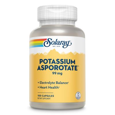 Solaray Potassium Asporotate Chelated Supplement, Electrolyte Balance Heart Health Support, 100 Servings, 100 Capsules