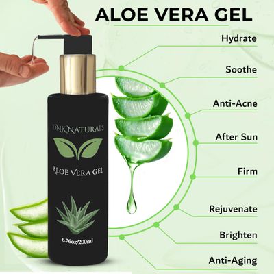 DNK Naturals Aloe Vera Gel from fresh 100 Pure Aloe - Sunburn Relief - Calms Irritated Skin - Hydrates - With Niacinamide - For Face, Body, and Hair - Vegan, No Fragrance - 200ml