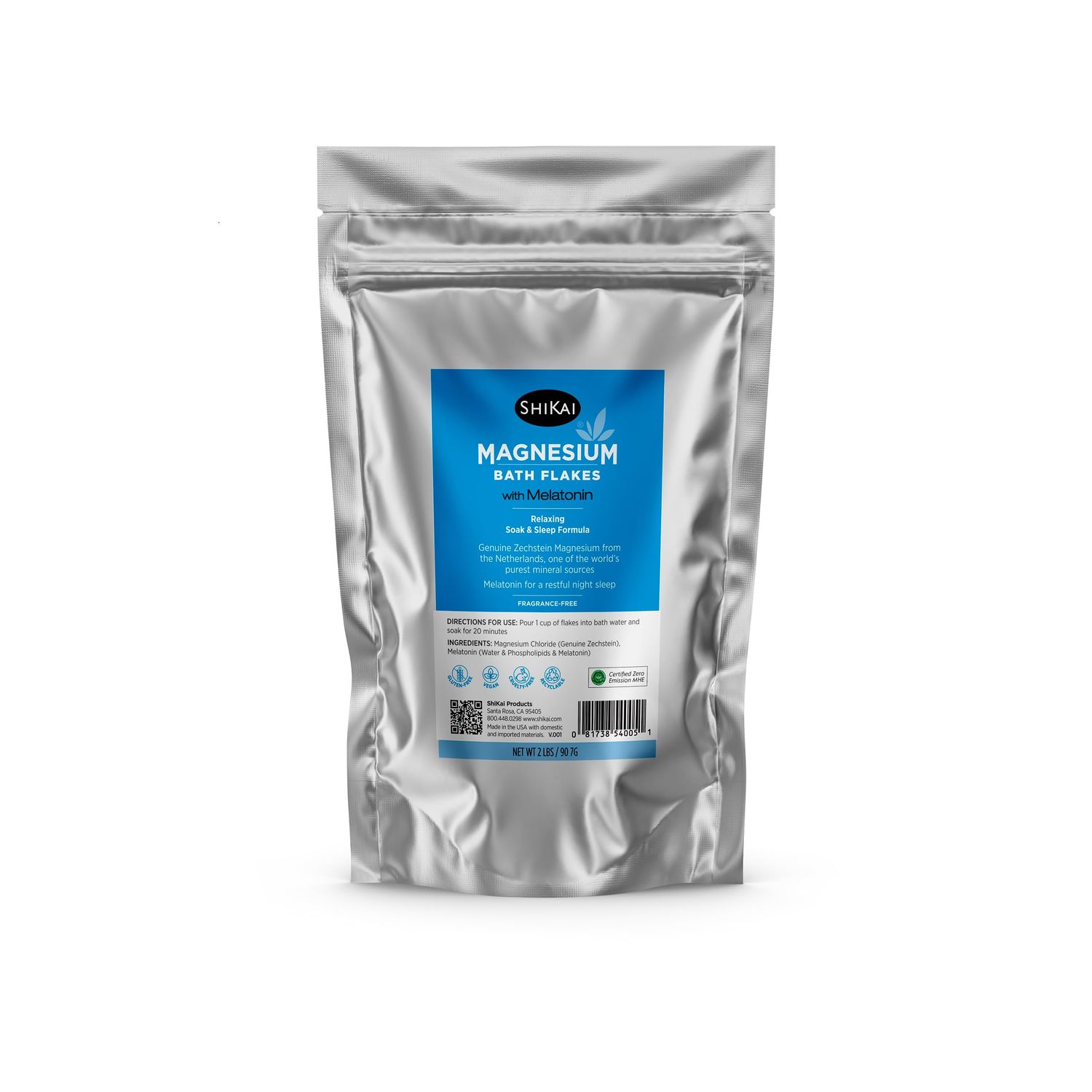 ShiKai Magnesium Bath Flakes with Melatonin (32 oz) Bath Salt Soak for Muscle Relief Enhance Sleep Fragrance Free