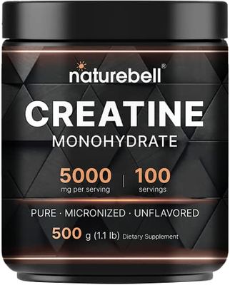 NatureBell Instant Creatine Monohydrate Powder 500 Grams, 5000mg Per Serving, Unflavored Micronized Creatine Powder - Pre Workout Keto Vegan Dissolves Easy Filler Free - 100 Servings (1.1Lb)