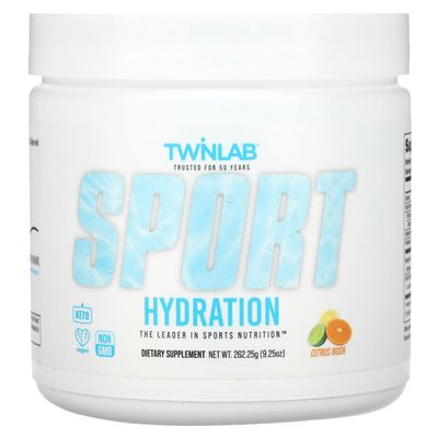 Twinlab Sport Hydration - Natural Electrolyte Powder Drink Mix to Support Hydration - Includes BCAAs, L-Arginine, Astaxanthin Carbohydrates - Orange Rush, 9.25 oz, 25 Servings