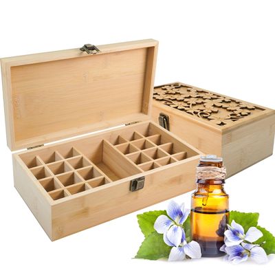 Pure Vie Bamboo Essential Oil Storage Box Travel Organizer Case with Bottle Cap Label - Aromatherapy Nail Polish Fragrance Container, Holds 24 Bottle for 5-30ml - Keep Scented Oil Safe Space Saver