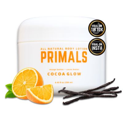 PRIMALS All Natural Body Lotion - Cocoa Butter Mango Butter - 100 Naturally Derived Ingredients - Alcohol Free, Artificial Fragrance Free, Paraben Free, Petroleum Derivative Free - 8.45 oz