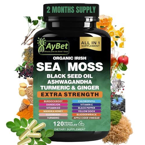 Organic Irish Sea Moss, Black Seed Oil, Ashwagandha, Turmeric,Ginger Capsule, Bladderwrack, Burdock, VIT CVIT D3, Elderberry, Manuka Honey, Dandelion, Yellow Dock, Apple Cider Vinegar, Halal, Vegan