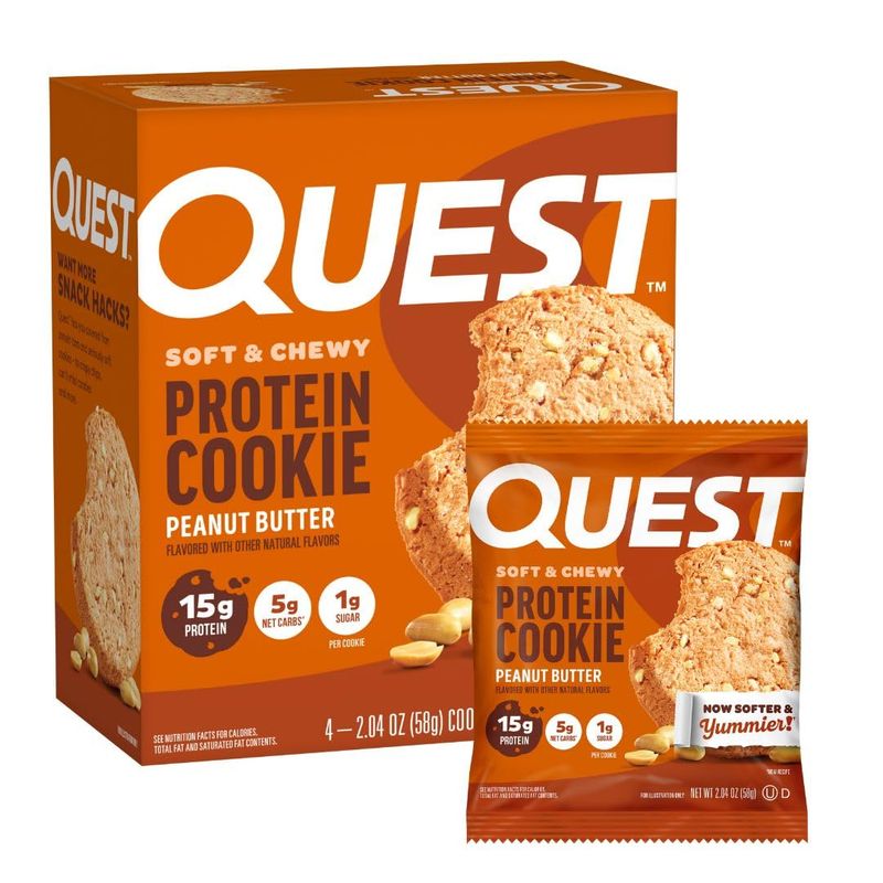 Quest Nutrition Peanut Butter Protein Cookie, 15g Protein, 1g Sugar, 5g Net Carbs, Keto Friendly, High Protein, Low Carb 4 Count