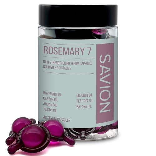 SAVION Rosemary Oil Hair Treatment Capsules - No Rinse Styling Hair Serum Capsules with Castor, Argan, Jojoba, Coconut, Tea Tree, Batana Oil - Hair Strengthening Serum for All Hair Types - 40 Capsules