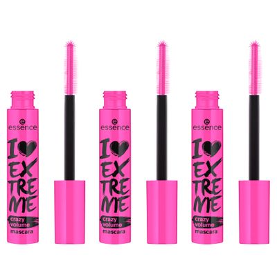 essence I Love Extreme Crazy Volume Mascara (Pack of 3) Vegan Cruelty Free Free From Parabens-Fragrance, Alcohol Microplastic Particles