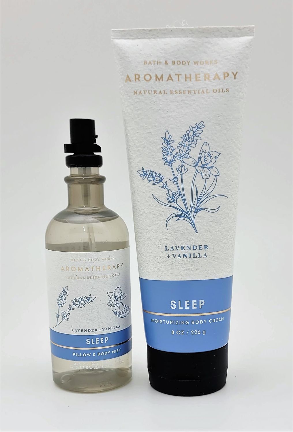 Bath Body Works - Aromatherapy - Lavender Vanilla - Sleep - 2 pc Bundle - Pillow and Body Mist - 5.3 fl oz - Body Cream - 8 oz