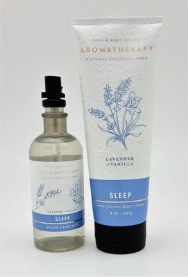 Bath Body Works - Aromatherapy - Lavender Vanilla - Sleep - 2 pc Bundle - Pillow and Body Mist - 5.3 fl oz - Body Cream - 8 oz